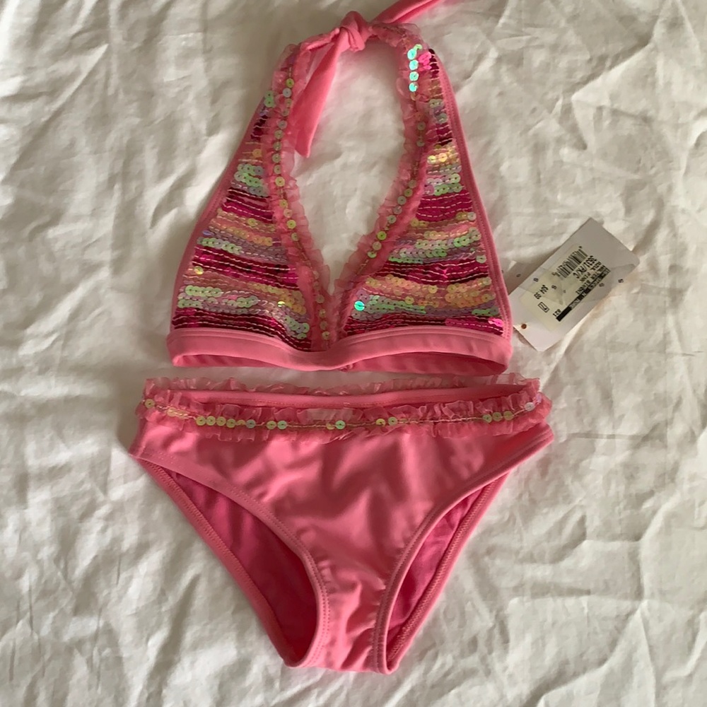 NWT. Azul girls bikini. Pink sequins. Size 7